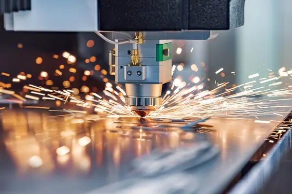 Étincelles pendant la découpe laser d'une tôle