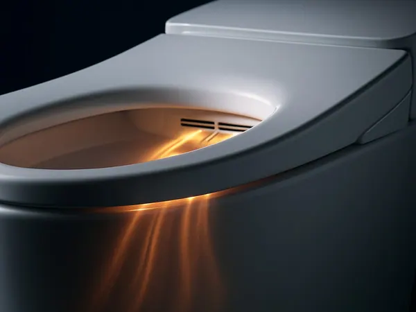 Flux d'air chaud sous le siège d'un WC intelligent