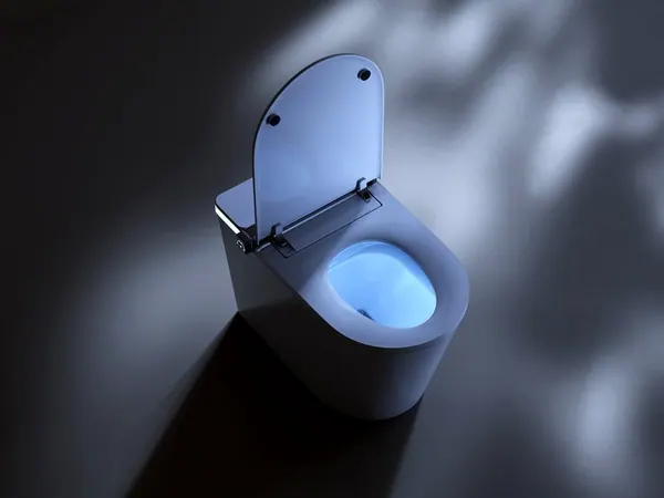 WC intelligent avec veilleuse bleue allumée dans l'obscurité