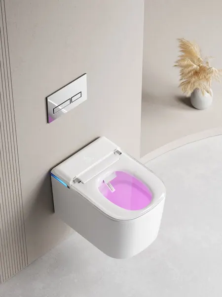 WC intelligent suspendu avec l'intérieur de la cuvette éclairé d'une lumière violette